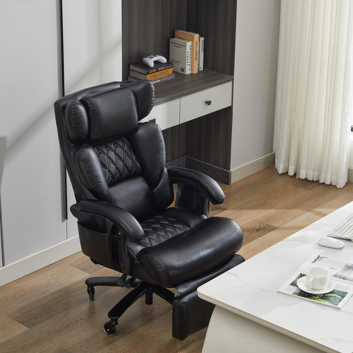 BÜROSTUHL Schwarz 88/70/112.5 cm mit Massagefunktion - Schwarz, Metall (88/112.5/70cm) - PANGIVO