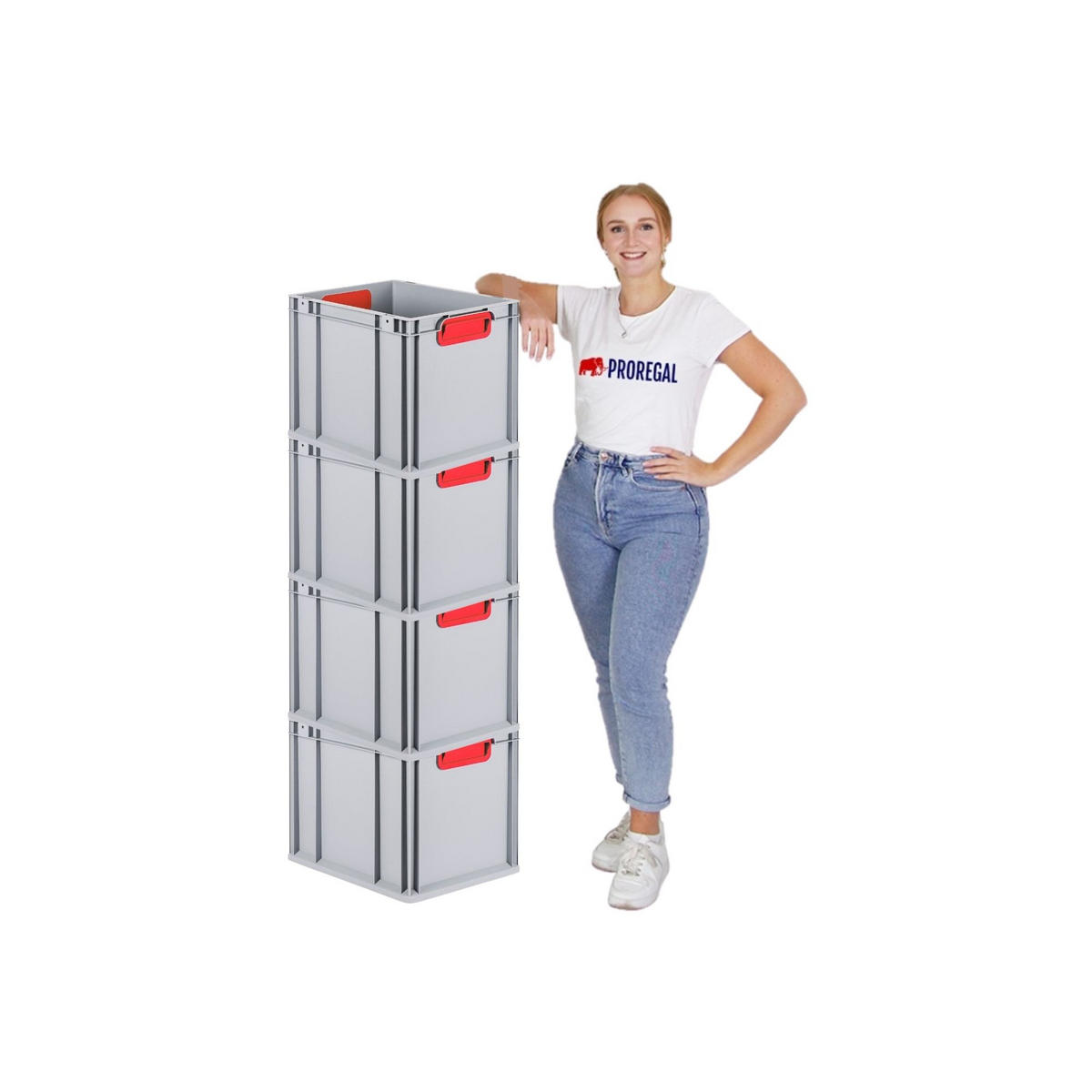 EUROBOX 4x Nextgen Color Mit Auflagedeckel 32x30x40cm Griffe Rot Geschlossen - Rot, Kunststoff (30/32/40cm) - PROREGAL