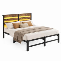 BETT mit LED und USB 140x200 cm Metall Holz Schwarz/Braun - Braun, Metall (140/200cm) - Meubliv