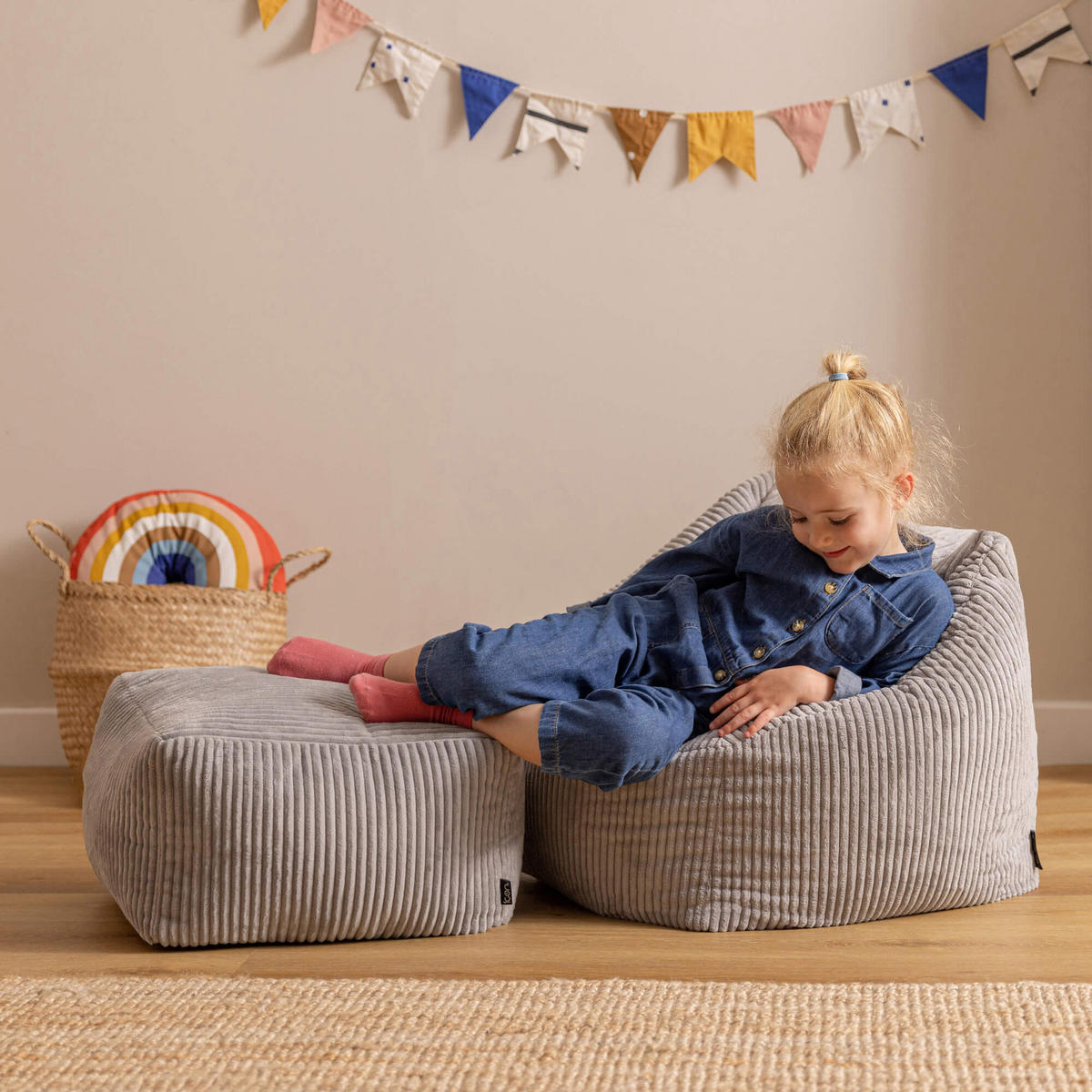 KINDERSITZSACK mit Hocker Natalia - Grau, Textil (55/44/55cm) - icon