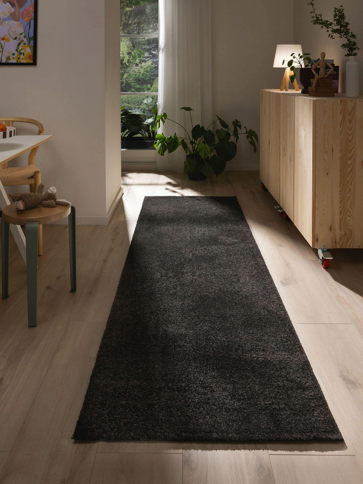 LÄUFER Nina waschbar 80/250 cm - Anthrazit, Kunststoff (80/250cm) - benuta Nest