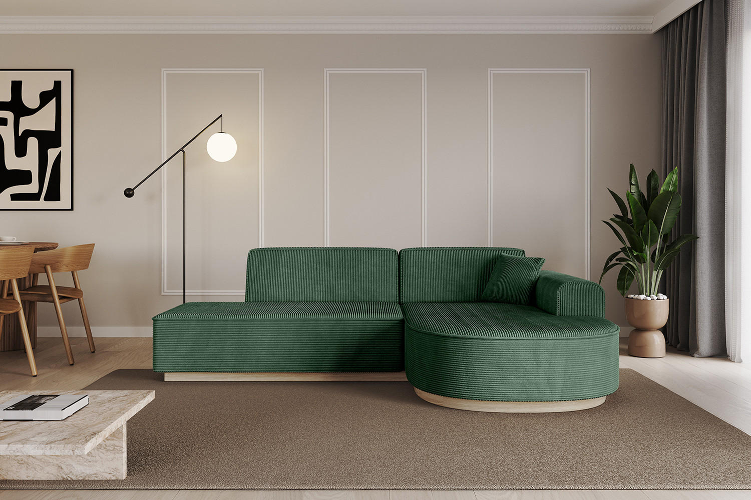 ECKSOFA Ottomane Rechts ARRIO-L1 - 243x171x83 cm Grün - Grün, Holzwerkstoff/Textil (243/171cm) - ALTDECOR