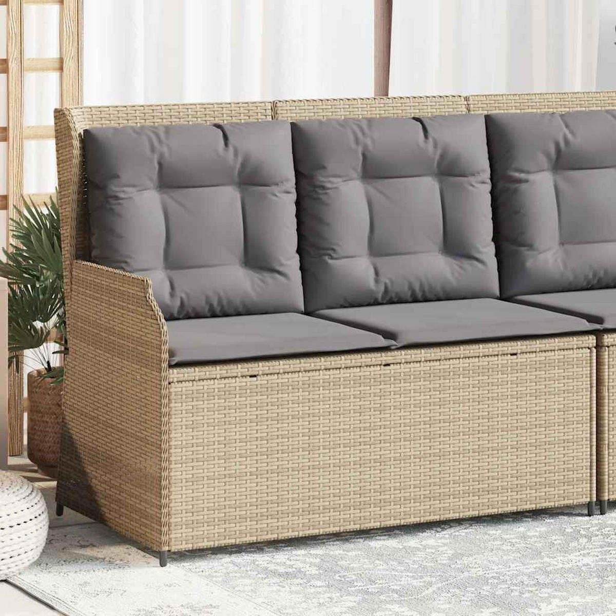 GARTENBANK Verstellbar mit Kissen Beige Poly Rattan - Beige/Grau, Kunststoff (95/95/110cm)