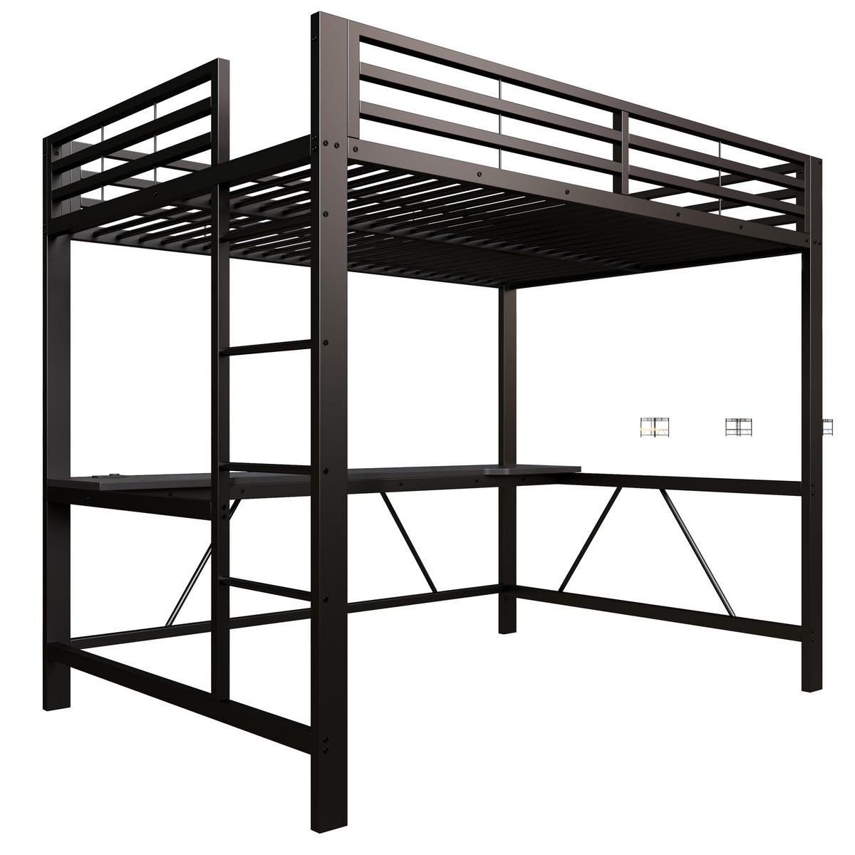 HOCHBETT 140/200 cm DE-03444, mit LED-Beleuchtung, USB-Ladestation und Schreibtisch, in Schwarz - Schwarz, Holzwerkstoff/Metall (140/200cm) - ComfortXL