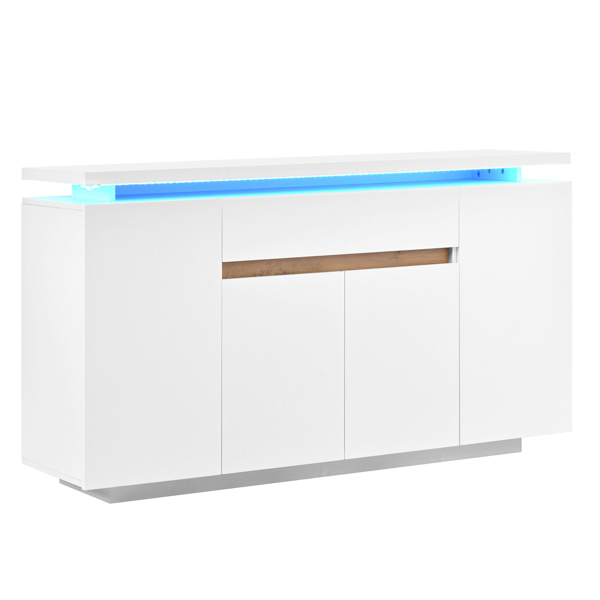 SIDEBOARD DE-37914 mit LED-Beleuchtung und 4 Türen Weiß - Weiß, Holzwerkstoff (140/80/40cm) - ComfortXL