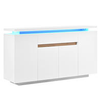 SIDEBOARD DE-37914 mit LED-Beleuchtung und 4 Türen Weiß - Weiß, Holzwerkstoff (140/80/40cm) - ComfortXL