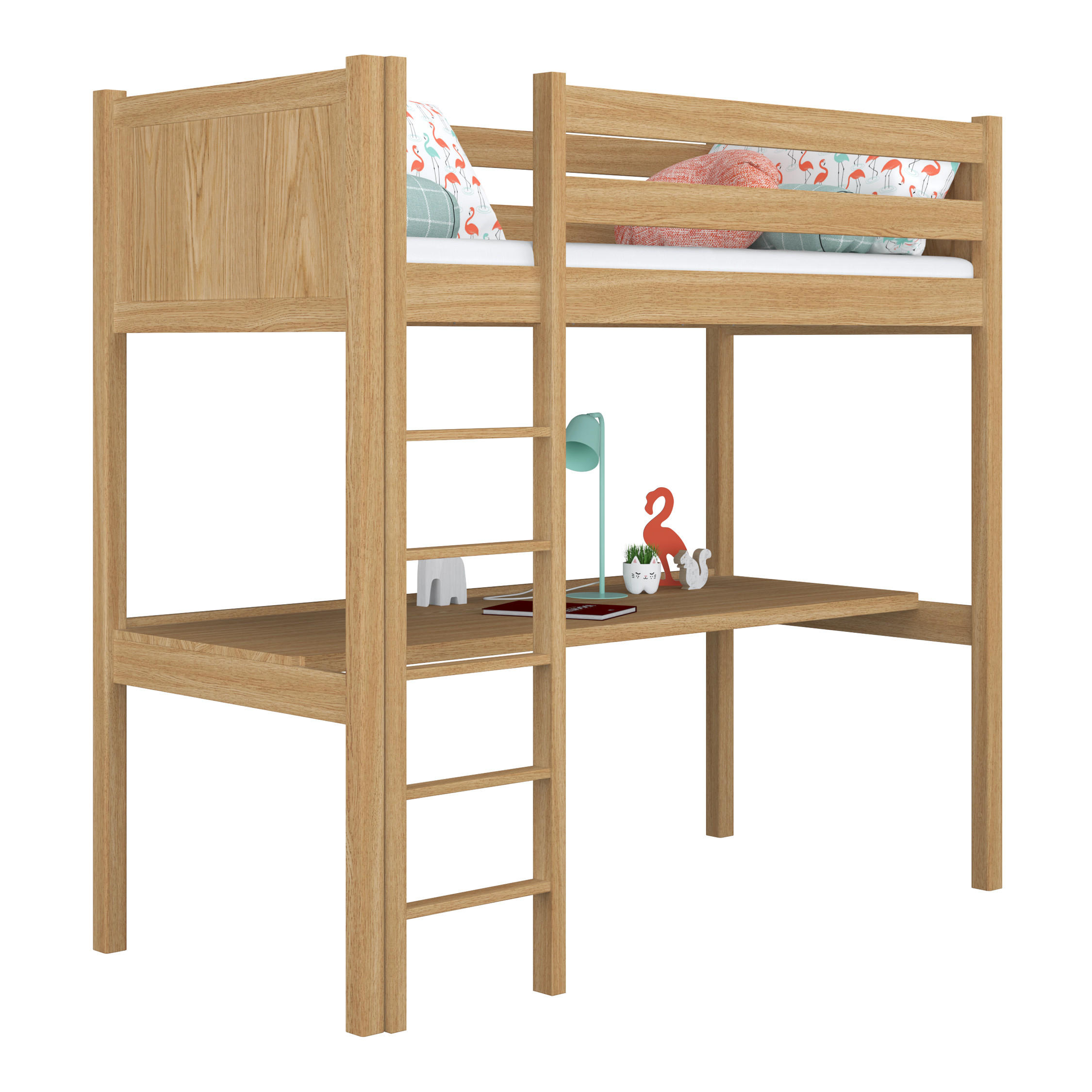 HOCHBETT N06 mit Schreibtisch Eiche Natur 90/190 - Eiche Artisan, Naturmaterialien/Holz (90/190cm) - N-Wood