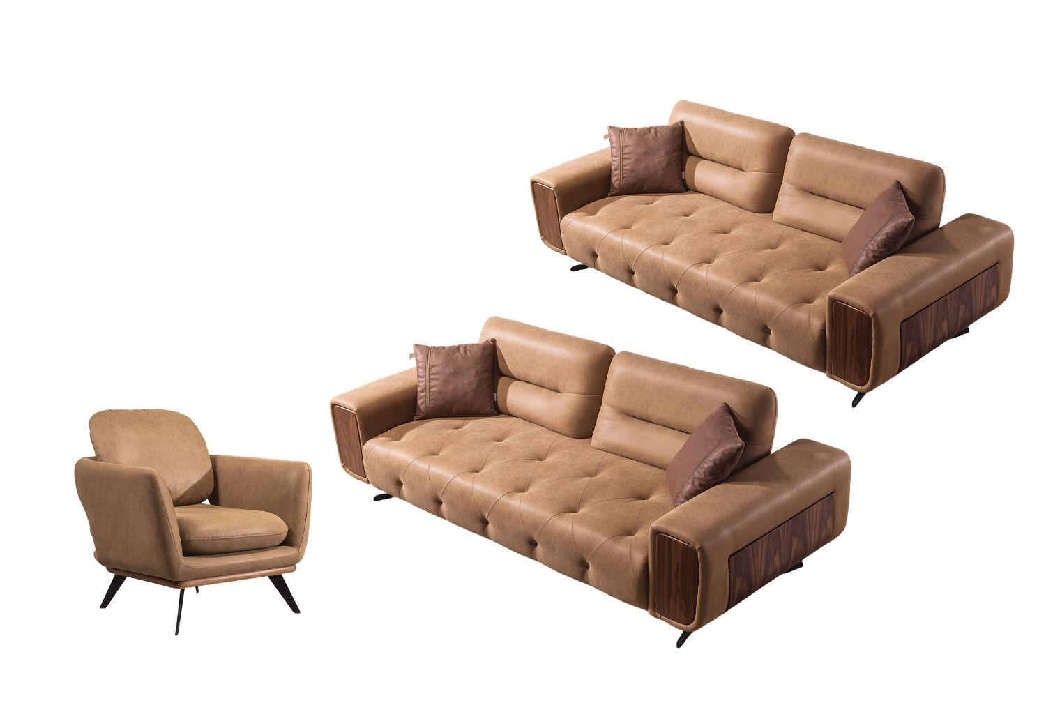 SITZGARNITUR Energy Grau-Seidengrau Stellvariante:3+3+1 - Braun, Holz (240/100/90cm) - Villa Möbel