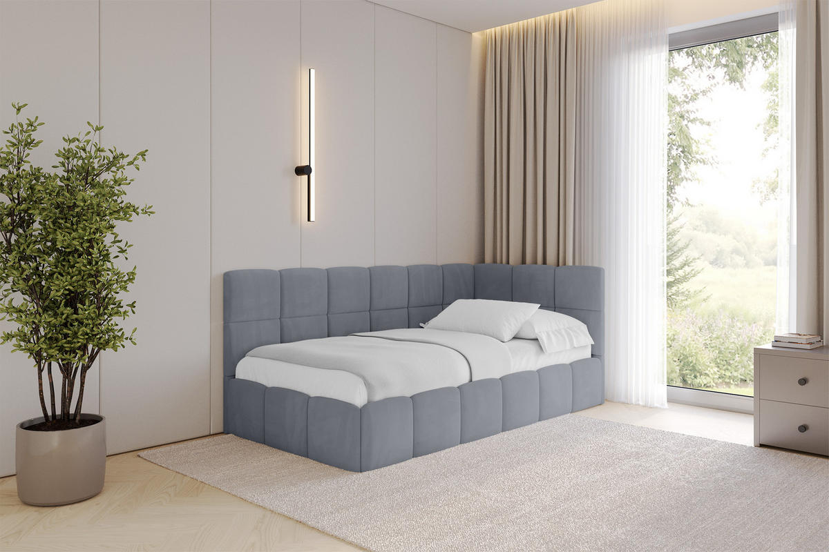 EINZELBETT Jugendbett mit Bettkasten Links, mit Matratze - LIVY 90x200 Grau - Grau, Holzwerkstoff/Textil (90/200cm) - ALTDECOR