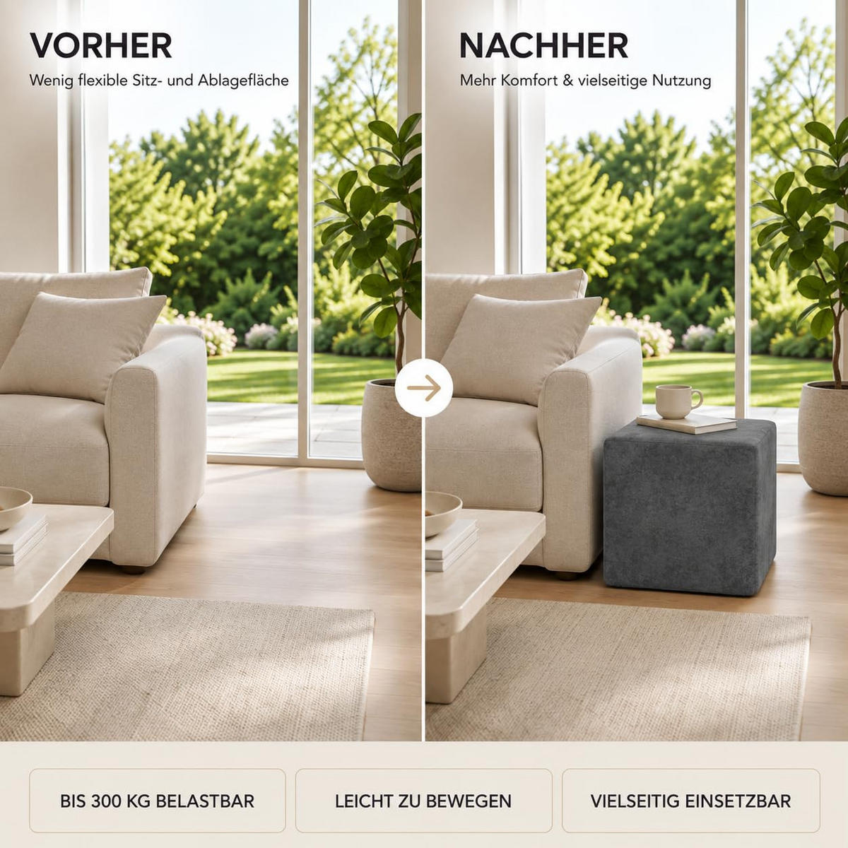 SITZWÜRFEL / Siège Pouf - Graphite, 40X40X40 Cm, Assise Rembourrée, Confortable Pour Salon, Chambre Ou Bureau - Schwarz, Textil (41/41/40cm) - Best For Home