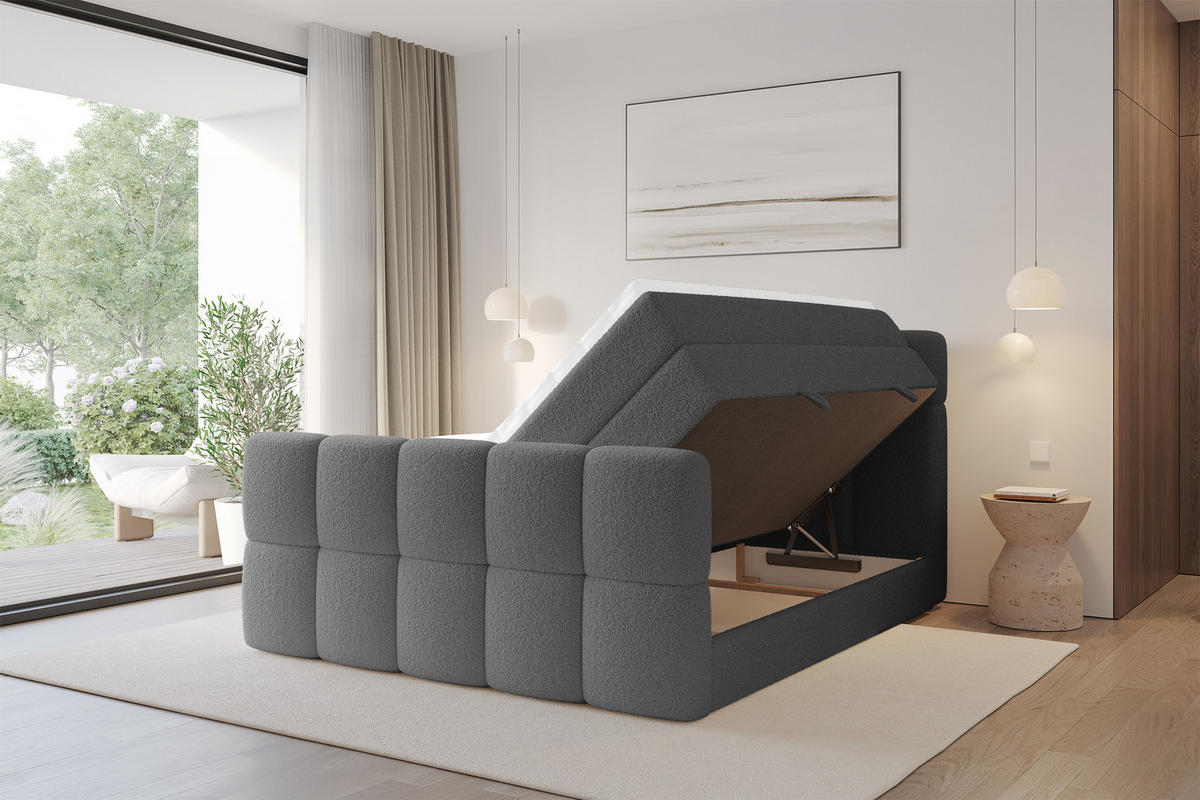 BOXBETT mit Matratze H3/H4 - FAMA-Z KING - 160x200 cm Grau Quelle - Schieferfarben, Holzwerkstoff (160/200cm) - ALTDECOR
