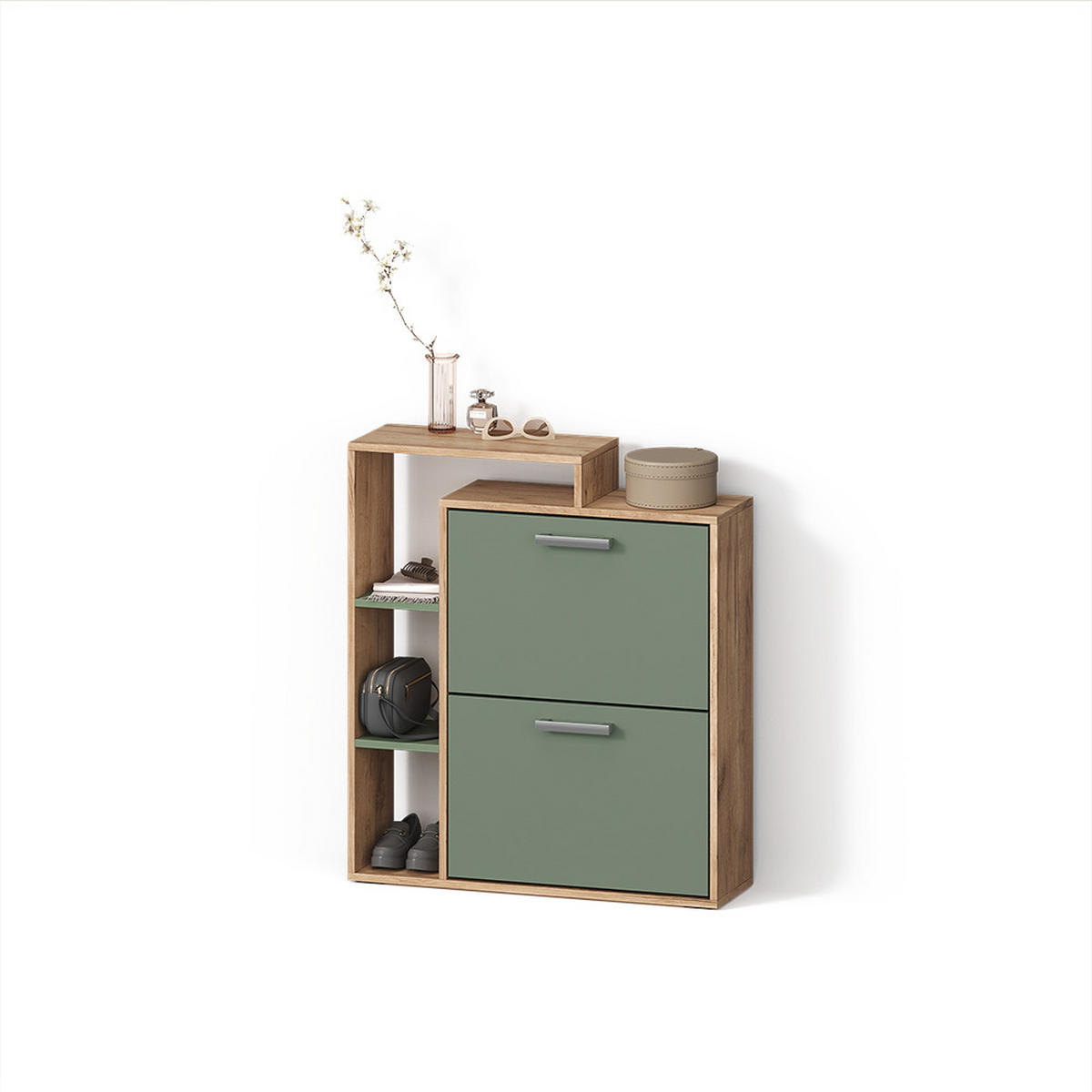 SCHUHKIPPER Ortello Goldkraft Eiche/Grün 80 x 90 cm - Eichefarben/Grün, Holzwerkstoff (80/90/24.2cm) - Livinity®