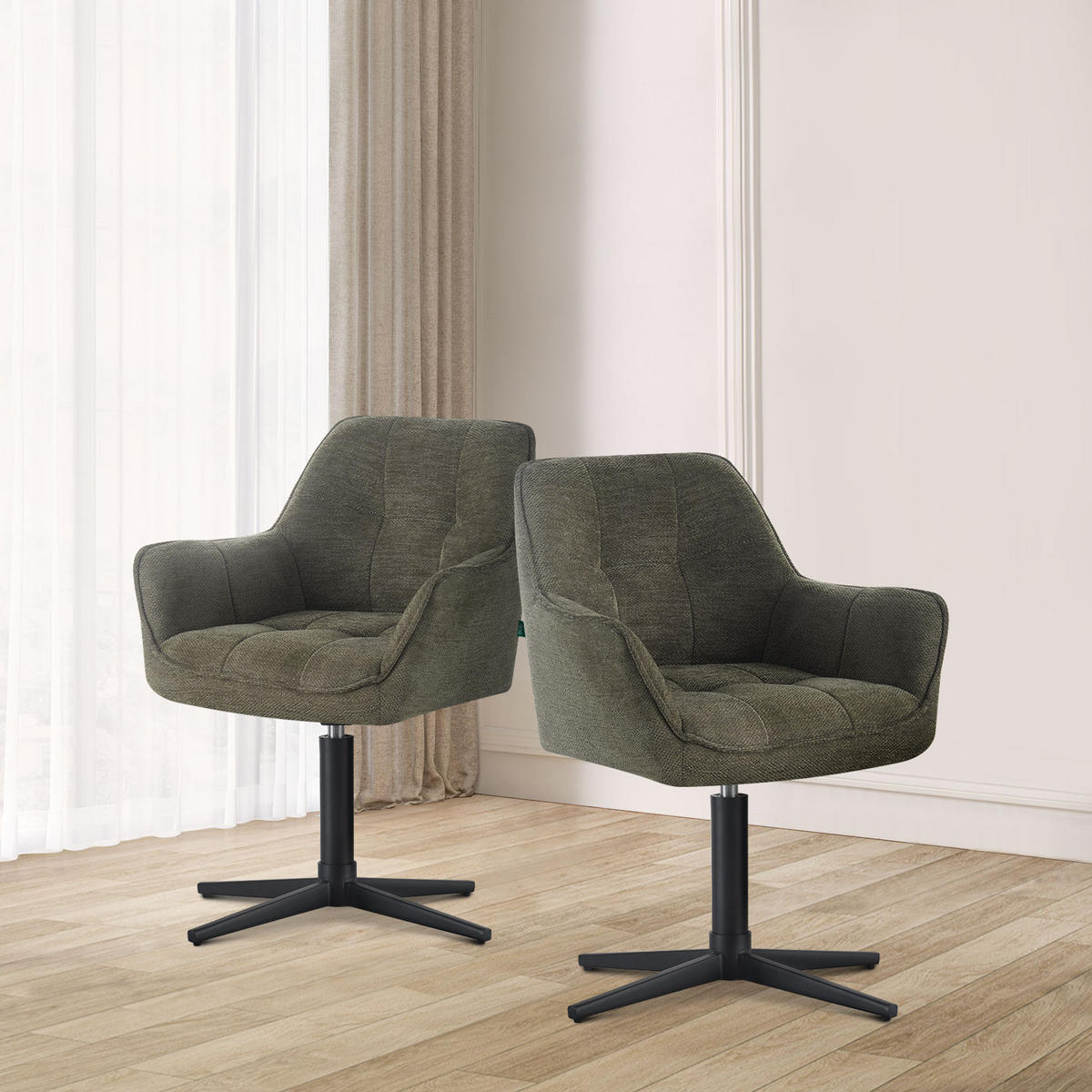 ESSZIMMERSTUHL THOMAS-KIRA 2er-Set 360°drehbar - Dunkelgrün/Schwarz, Textil (61/81/62cm) - DUBI Möbel