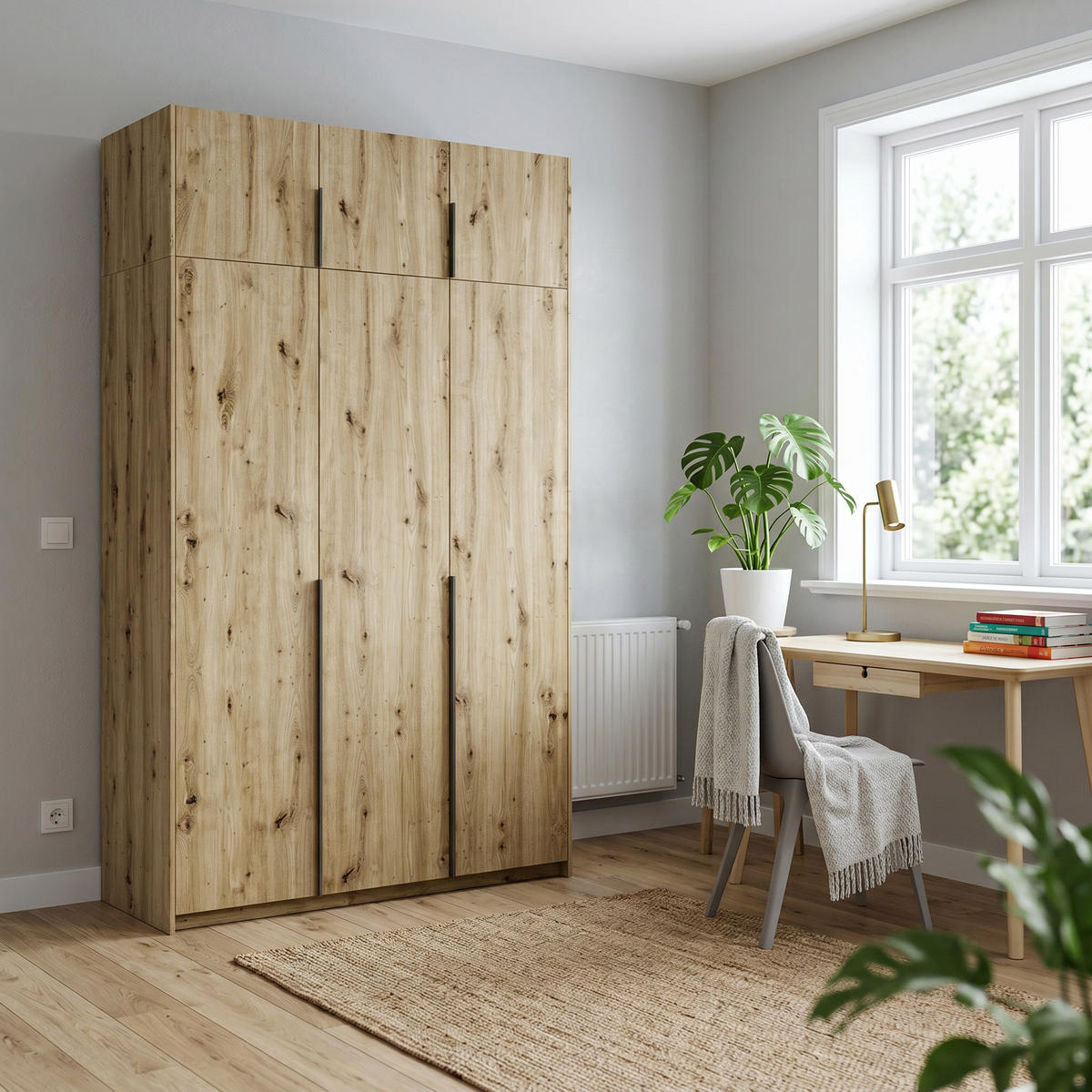 DREHTÜRENSCHRANK AMARA 148/250/58cm 3-türig Eiche Artisan - Eiche Artisan, Holzwerkstoff (148/250/58cm) - MASSENO