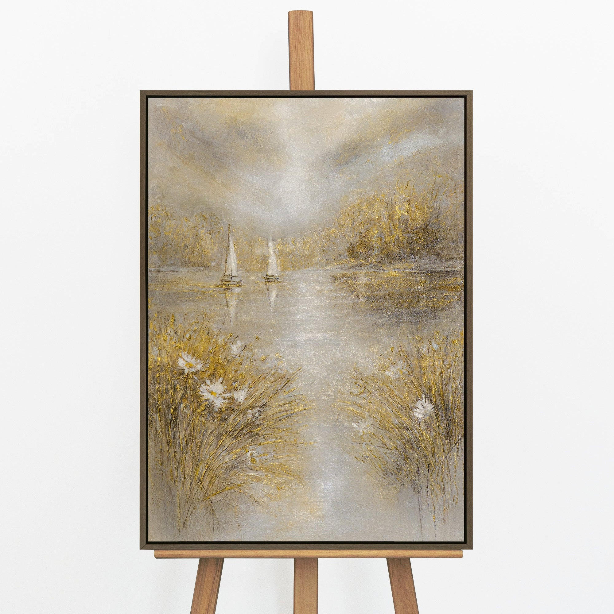 GEMÄLDE Wasserspiegel Schattenfugenrahmen Grau 70x50 cm - Grau, Holz (70/50cm) - YS-art gallery