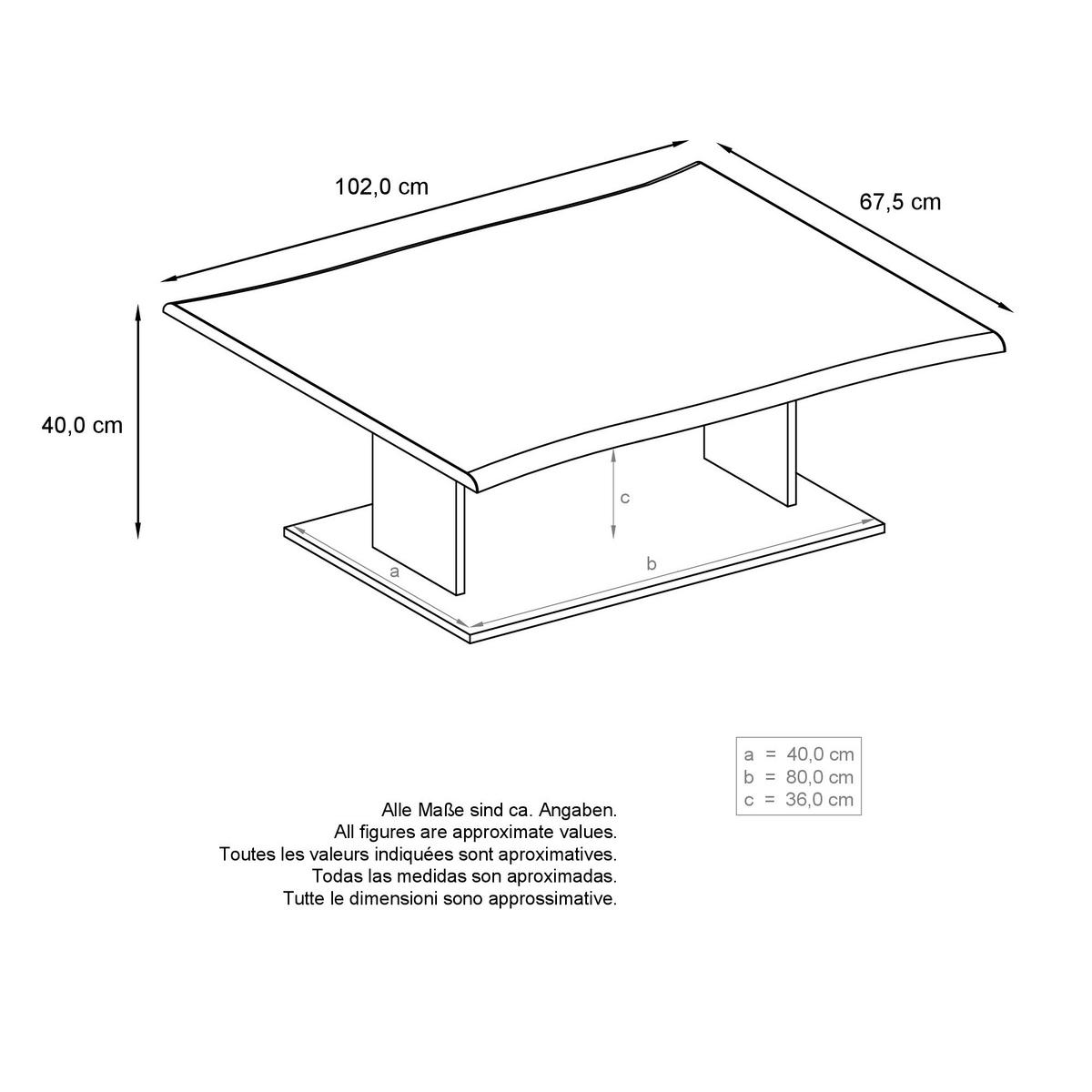 COUCHTISCH Melo Eiche sägerau - Eiche San Remo, Holzwerkstoff (67.5/102/40cm) - Vladon
