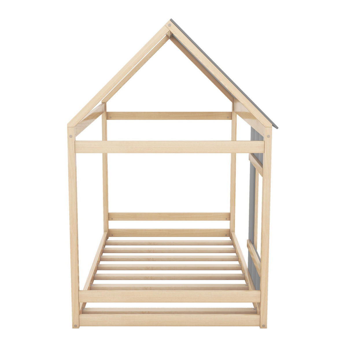 HAUSBETT 90/200 cm Hausform in Natur + Grau - Grau, Holz (90/200cm) - OKWISH