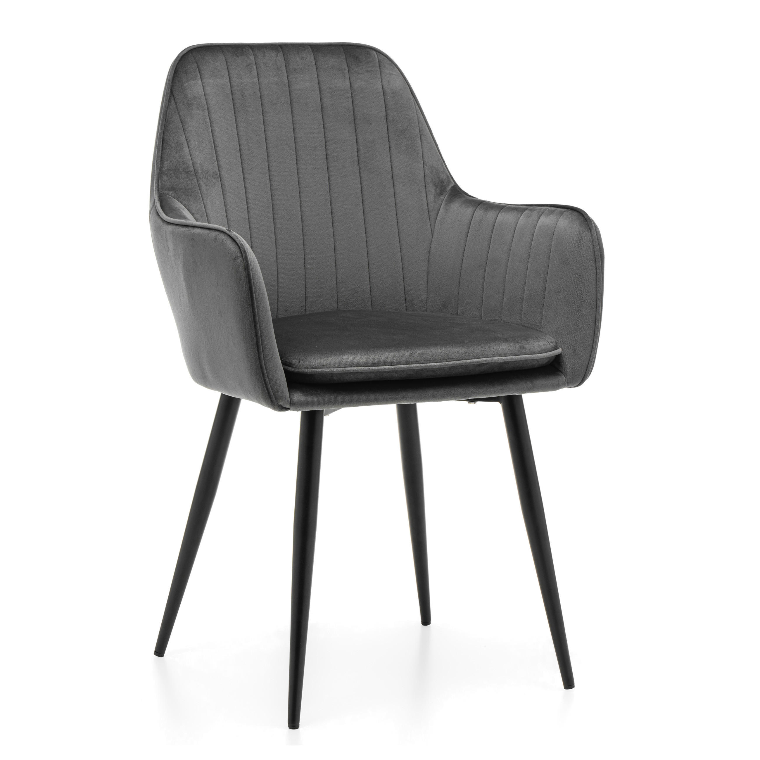 STUHL EMILIA gepolstert mit Steppung - grau - Samt Velours - Schwarz/Grau, Textil/Metall (58/90/58cm) - NEW HOME