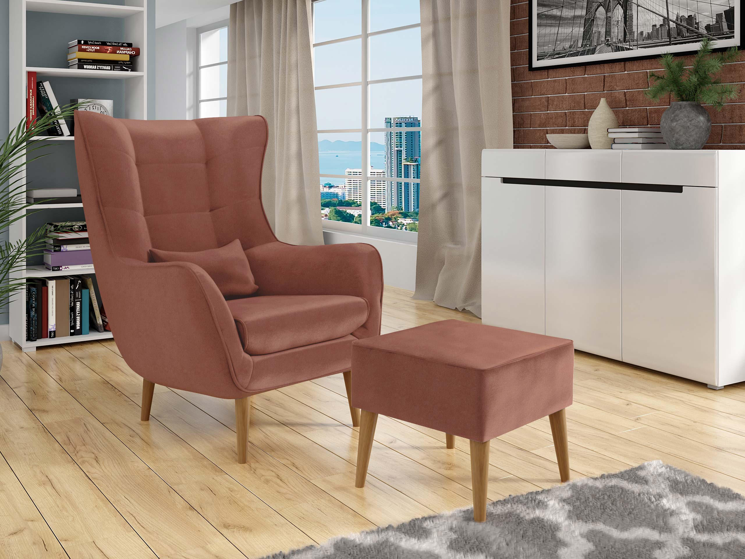 SESSEL Estjano mit Fußbank - Beige/Rosa, Holz (80/106/95cm) - MIRJAN24