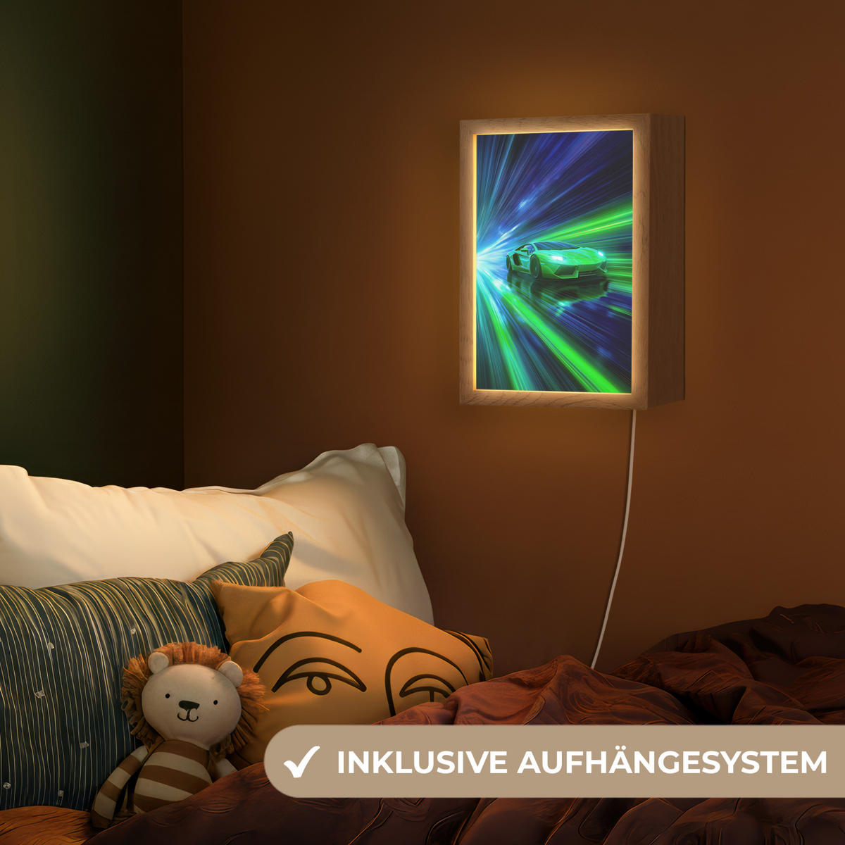 NACHTTISCHLAMPE Geschwindigkeit - Leicht - Sportwagen - Grün 20x30 cm - Grün, Holzwerkstoff (8/20/30cm)