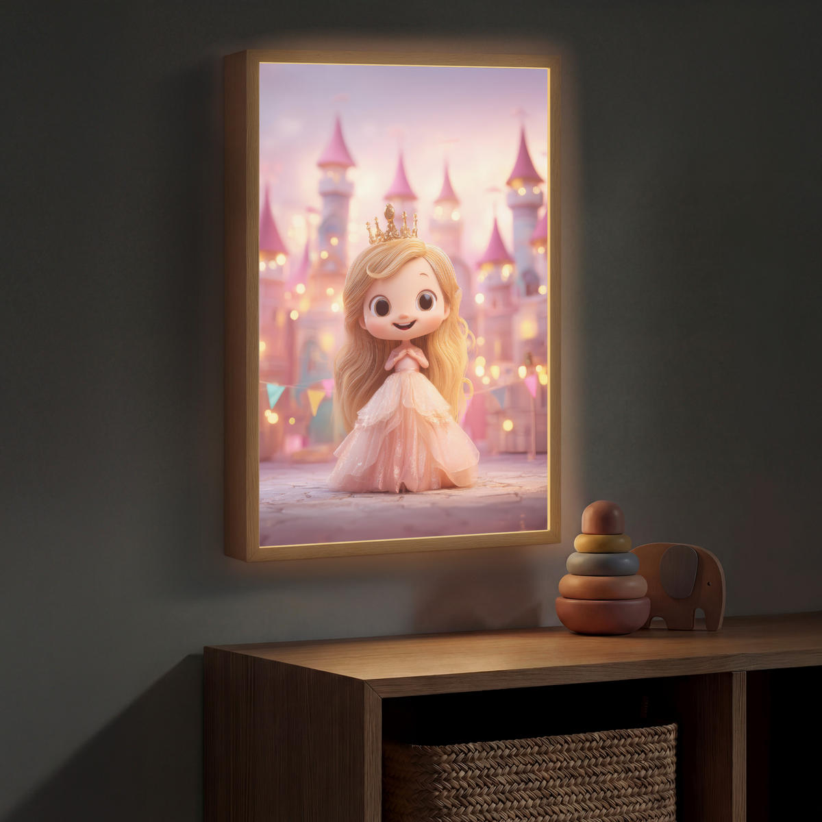 DOBÍJECÍ NOČNÍ LAMPIČKA Princezna - Růžová - Zámek 40x60 cm - růžová, kompozitní dřevo (8/40/60cm) - OnlyWow