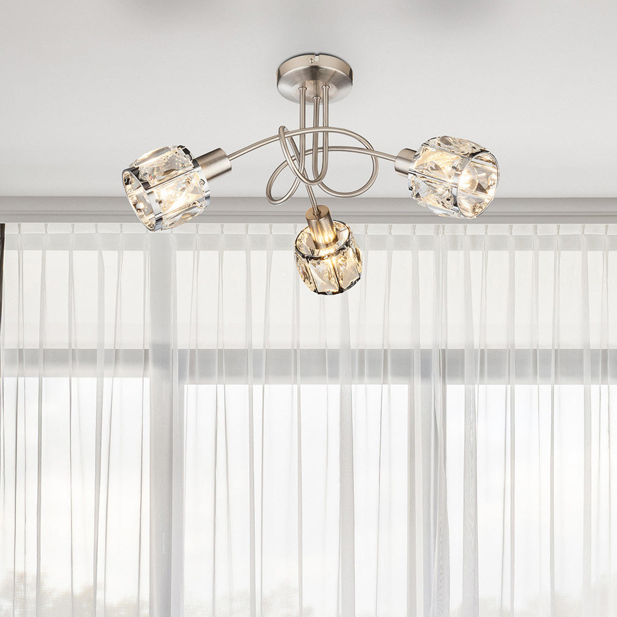 DECKENLEUCHTE Kristalloptik Silber Chrom - Silberfarben, Glas (38/38/24cm) - Globo Lighting