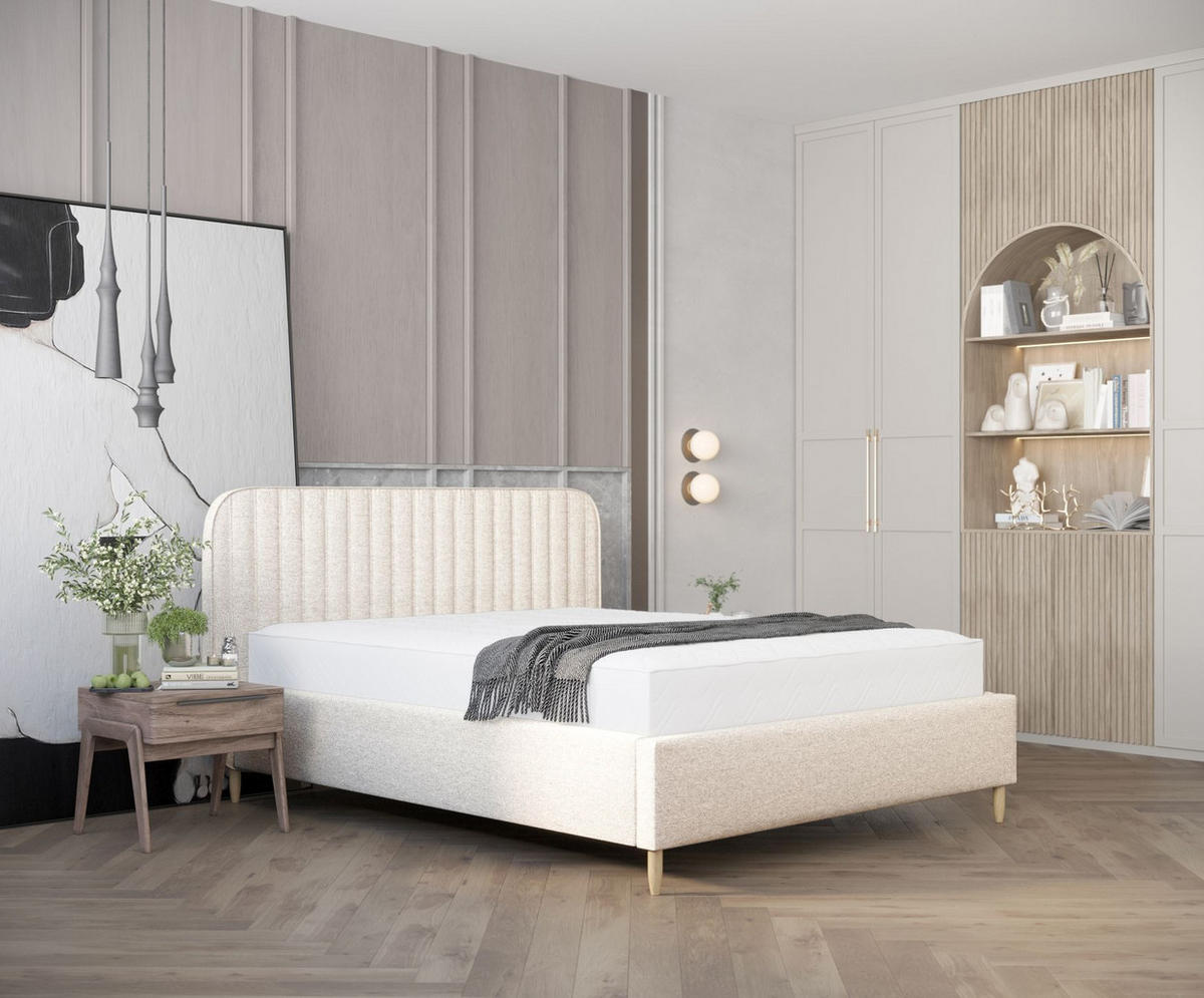 POLSTERBETT Noto Creme 140/200 cm im Webstoff - Creme/Naturfarben, Holz/Holzwerkstoff (140/200cm) - Maison de Reve