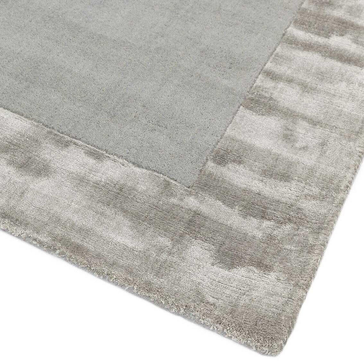 TEPPICH Wolle handgewebt einfarbig mit Viskosebordüre TYNE, Silber 200x290 cm - Silberfarben, Textil (200/290cm) - KADIMA DESIGN