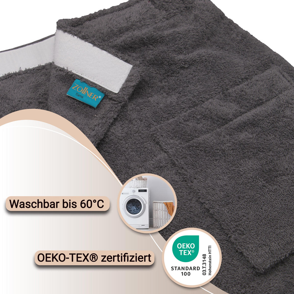 BADEMANTEL, L/XL, 100% Baumwolle, Grau - Anthrazit, Textil (L/XLnull) - Zollner