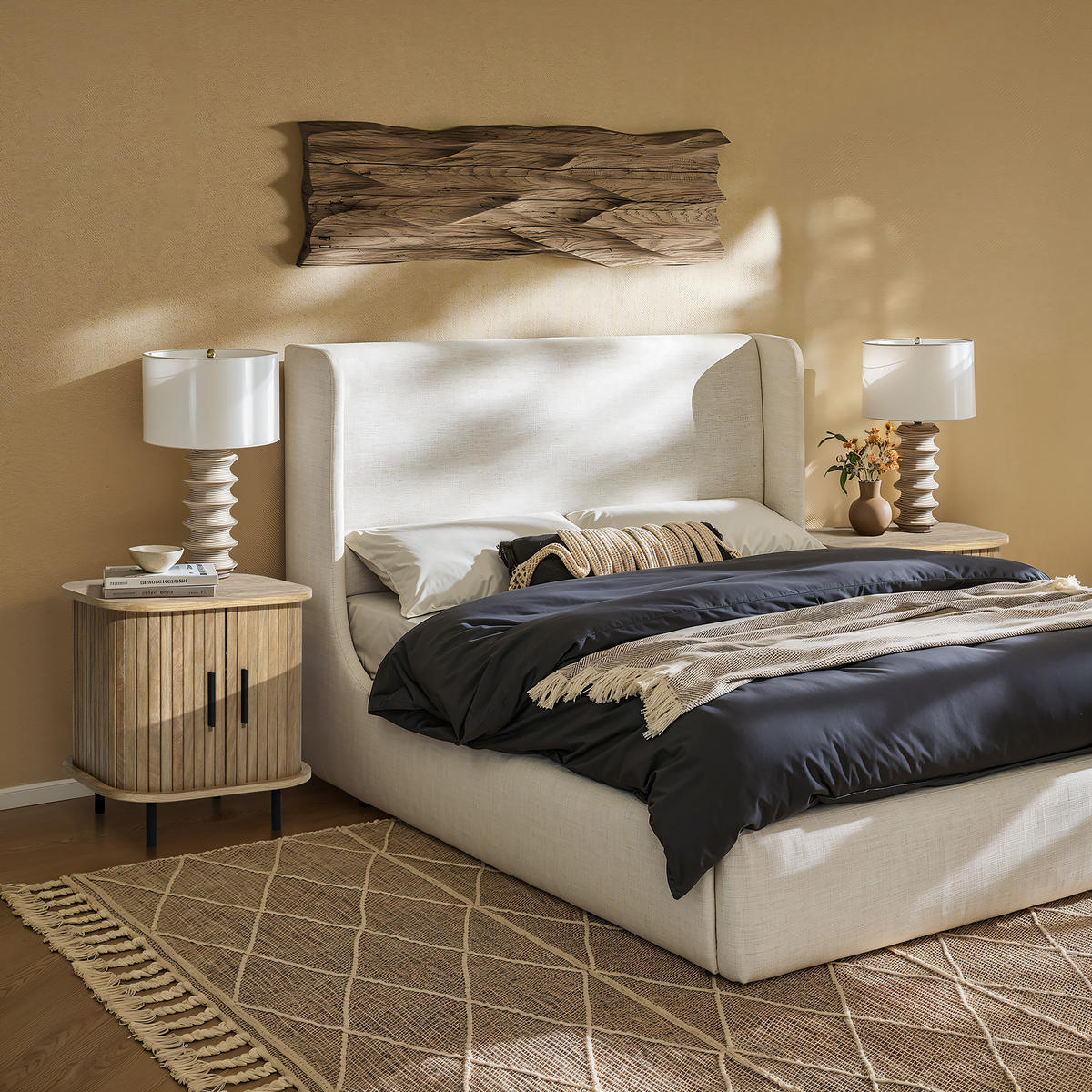 NACHTTISCH Mid-Century mit Rolltür, Holz | B45 x T40 x H48 cm - Braun, Holzwerkstoff (45/48/40cm) - Hometopia