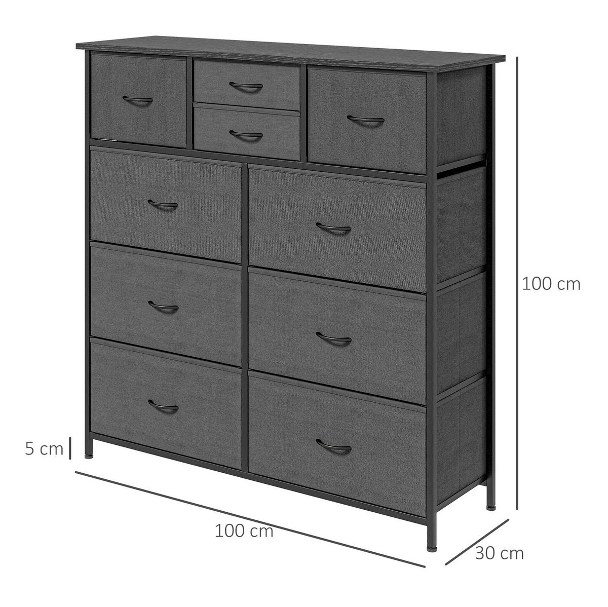 KOMMODE 100/30/100 cm aus Stahl mit 10 Stoffschubladen Schwarz - Schwarz, Metall (100/100/30cm) - Modenvie