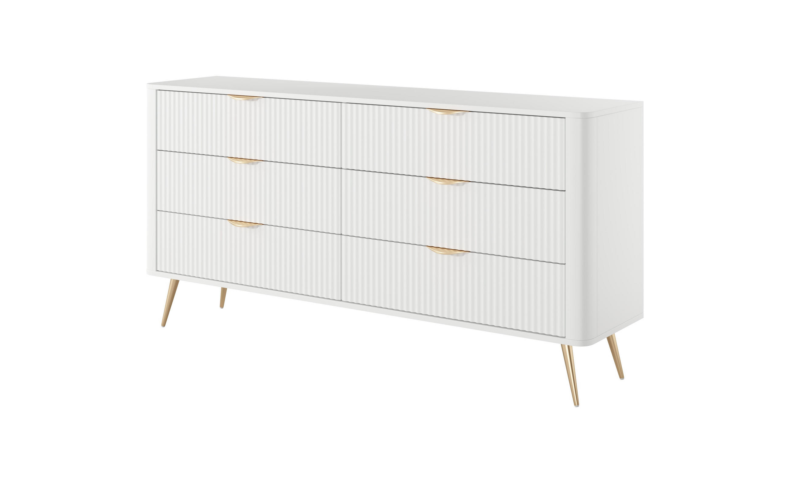 KOMMODE Lante Weiß, mit Schubladen, Goldene Beine - Goldfarben/Weiß, Holzwerkstoff (163/81/38cm) - Bettso