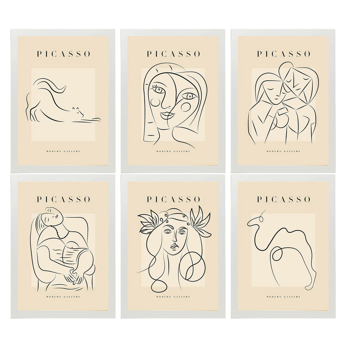 POSTER Set Mit 6 Illustrationen Von Pablo Picasso Weiblich A3 Weißer Rahmen - Weiß, Papier (29/3cm) - Nacnic