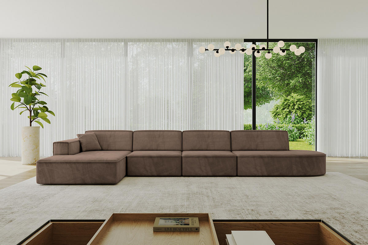 ECKSOFA Ottomane Links IREA-L3-v4 - 412x165x77 cm Braun - Braun, Holzwerkstoff/Textil (412/165cm) - ALTDECOR