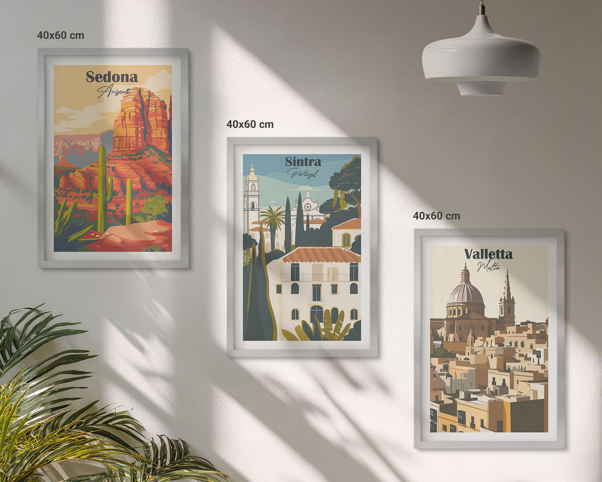 BILDER SET 3er Set - 40x60 cm Silberner Rahmen - Ansichten Sedona Sintra Valletta Retro - Silberfarben, Kunststoff (40/60cm) - TULUP