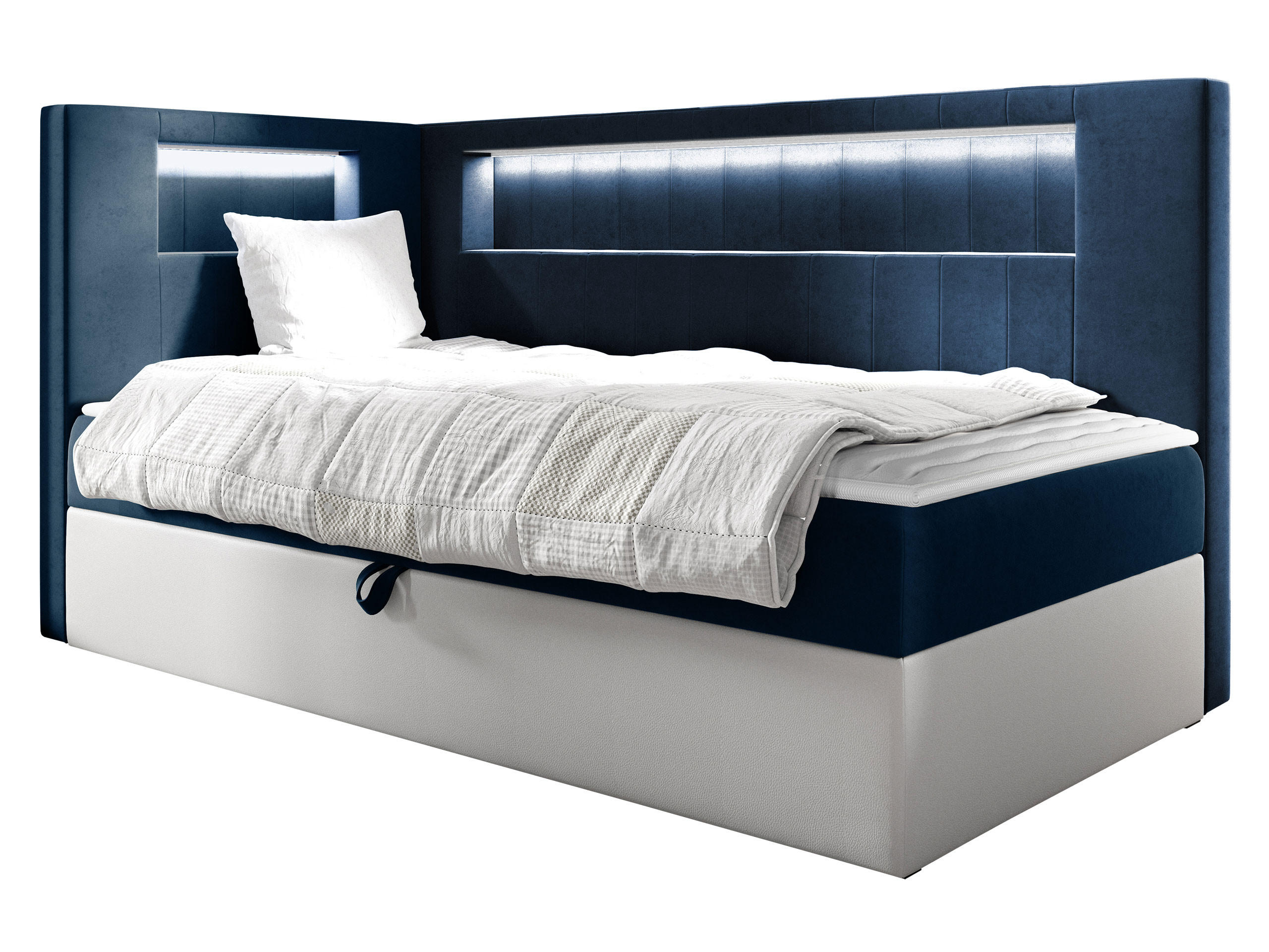 BOXBETT Gold Junior 3, Seite zum Öffnen des Bettkastens: Links - Blau/Weiß, Holz (90/200cm) - MIRJAN24
