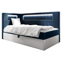 BOXBETT Gold Junior 3, Seite zum Öffnen des Bettkastens: Links - Blau/Weiß, Holz (90/200cm) - MIRJAN24