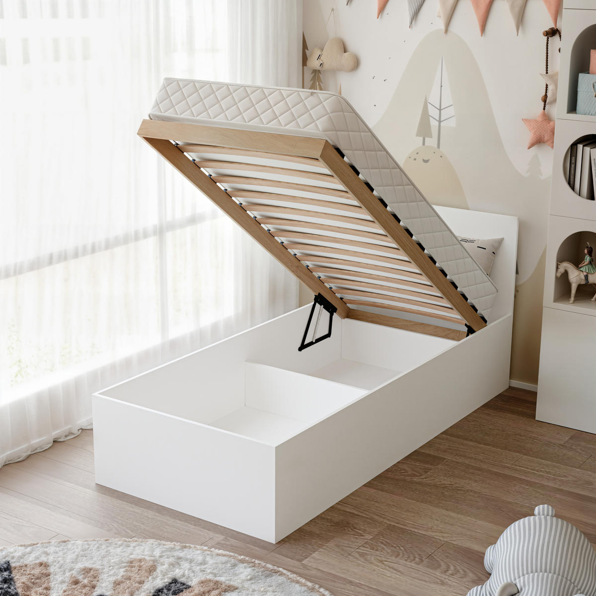 BETT SIMPLE 90/200 cm Bettkasten, ohne Matratze, Weiß - Weiß, Holz/Holzwerkstoff (90/200cm) - Idohome
