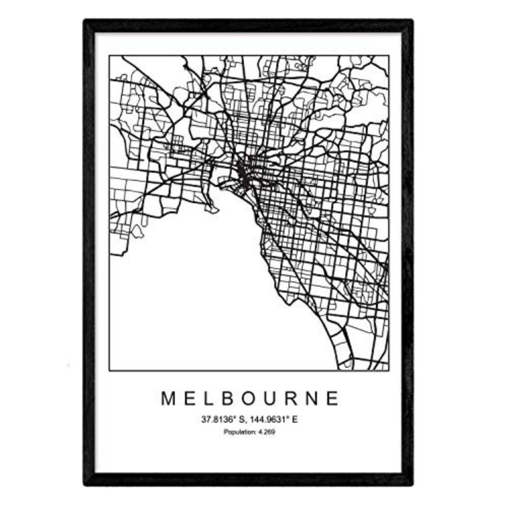 POSTER Melbourne Nordischen Stil A3 Schwarzer Rahmen - Schwarz, Papier (29.7/5/42cm) - Nacnic