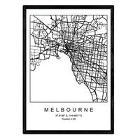 POSTER Melbourne Nordischen Stil A3 Schwarzer Rahmen - Schwarz, Papier (29.7/5/42cm) - Nacnic