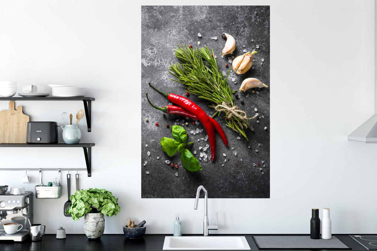 WANDTATTOO Pfeffer - Kräuter - Gewürze - Beton 80x120 cm - Dunkelgrau, Kunststoff (80/120/0.1cm) - MuchoWow