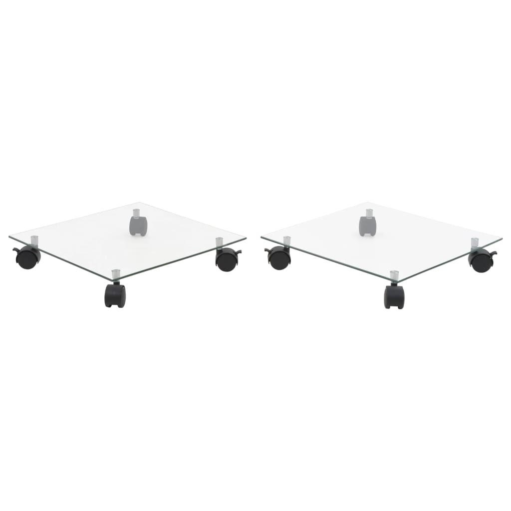 PFLANZENSTÄNDER Mit Rollen 2 Stück Hartglas 35/35 Cm Quadrat - Transparent, Glas (35/35cm) - vidaXL