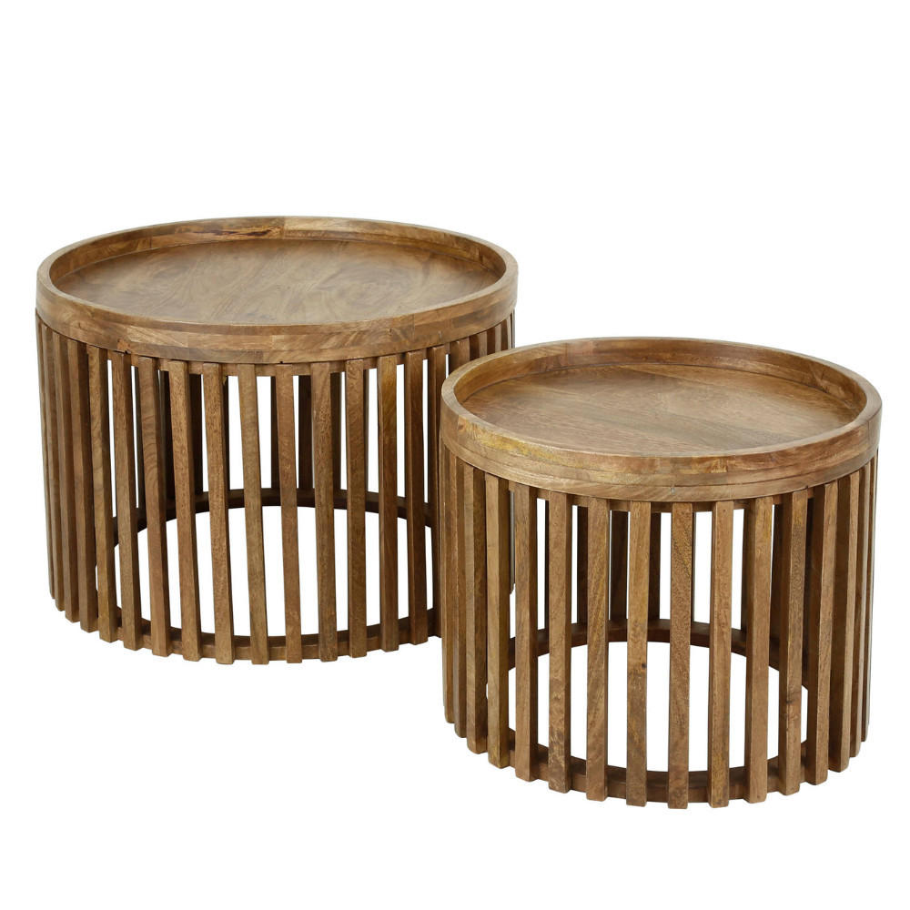 COUCHTISCH-SET MATTEO CESTA Runde Stauraum-Tische mit Tablett-Funktion - Sandfarben, Holz (65/65/40cm) - alesvelt