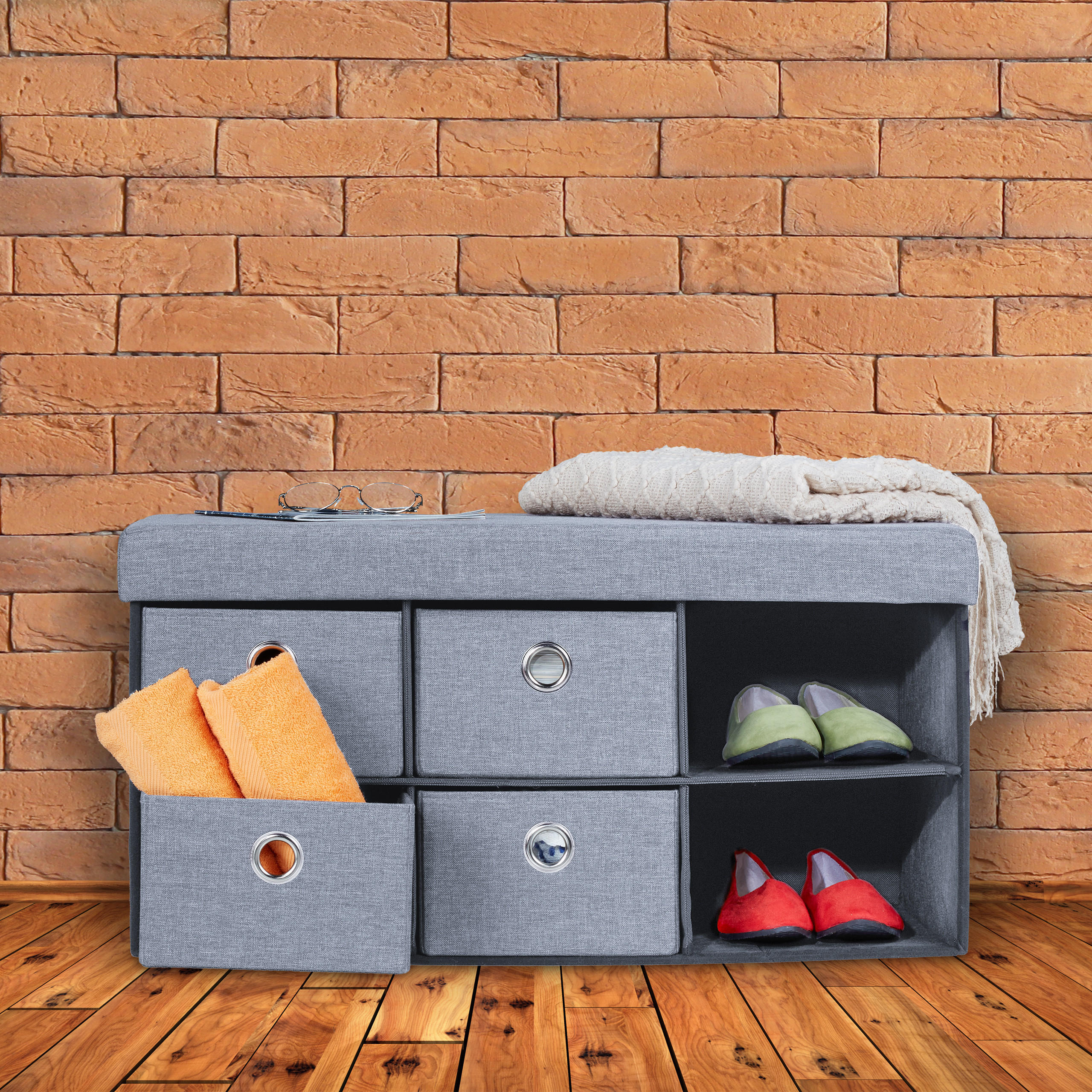 SITZBANK - Grau, Holzwerkstoff/Textil (76/39/38cm) - Relaxdays