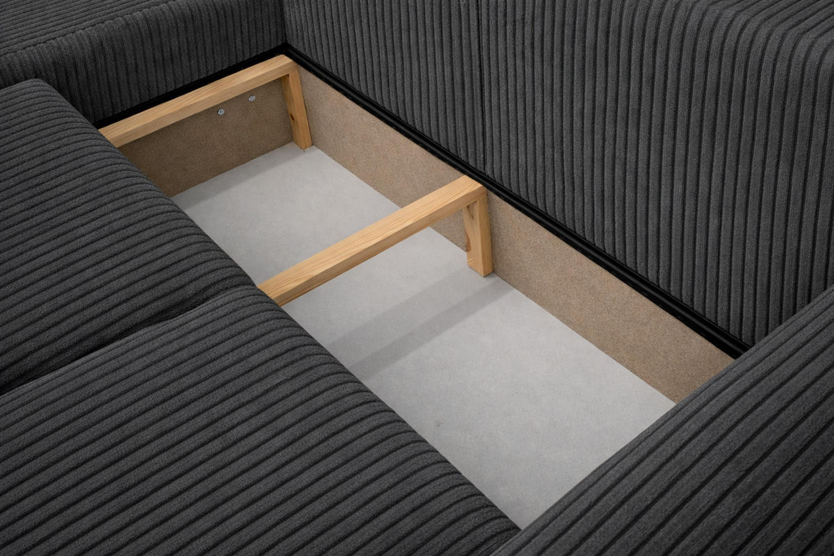 ECKSOFA Mit Schlaffunktion Und Bettkasten, Sofa L-Form Bingo L, Cordstoff Poso, Grau, Links - Grau, Holz (250/142cm) - Kaiser Möbel