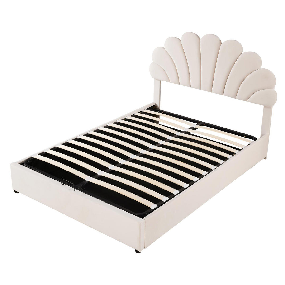 POLSTERBETT 140/200 cm beige aus Samt mit Stauraum und Lattenrost - Beige, Textil (140/200cm) - OKWISH