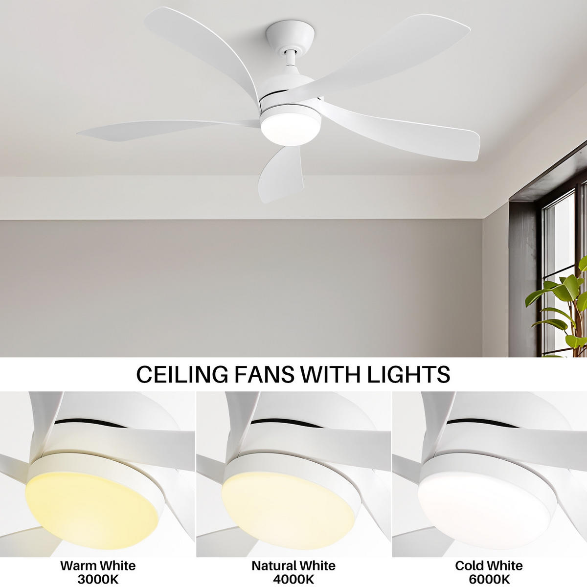 DECKENVENTILATOR DE-16270 52 Zoll mit Fernbedienung & Memory Weiß - Weiß, Kunststoff (132.08/132.08/26.8cm) - ComfortXL