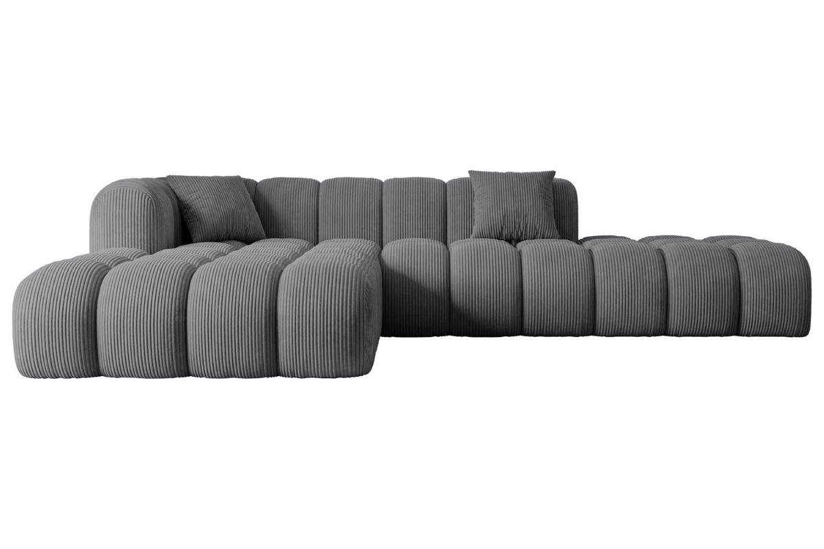 ECKSOFA Ottomane Links OLEA-L2 - 289x176x71 cm Dunkelgrau Cord - Dunkelgrau/Schwarz, Holzwerkstoff/Kunststoff (176/289cm) - ALTDECOR