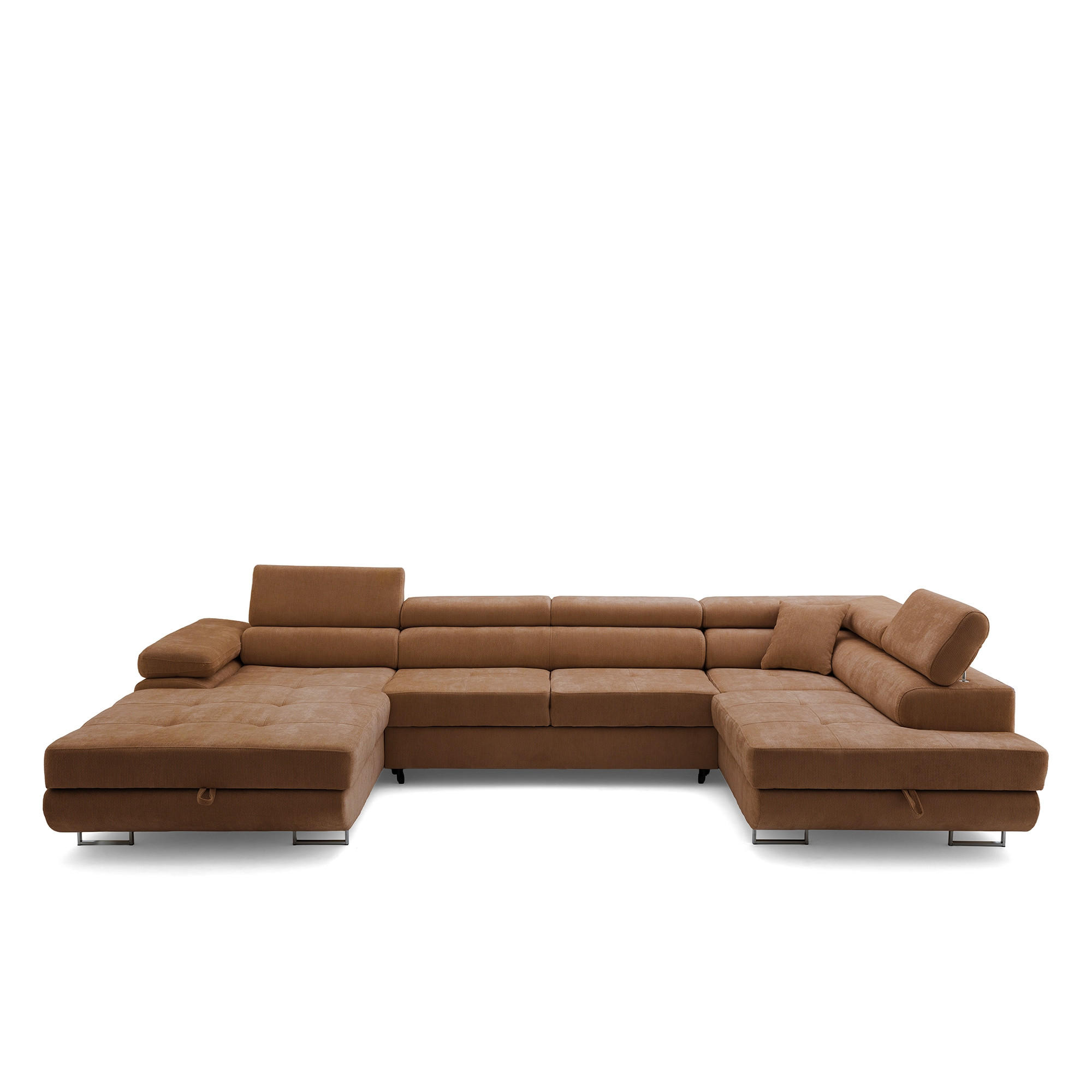 ECKSOFA U-Form WILD U Rechts mit Schlaffunktion 130x260 Chenille Braun - Silberfarben/Braun, Holz/Textil (203/90/350cm) - Muffo
