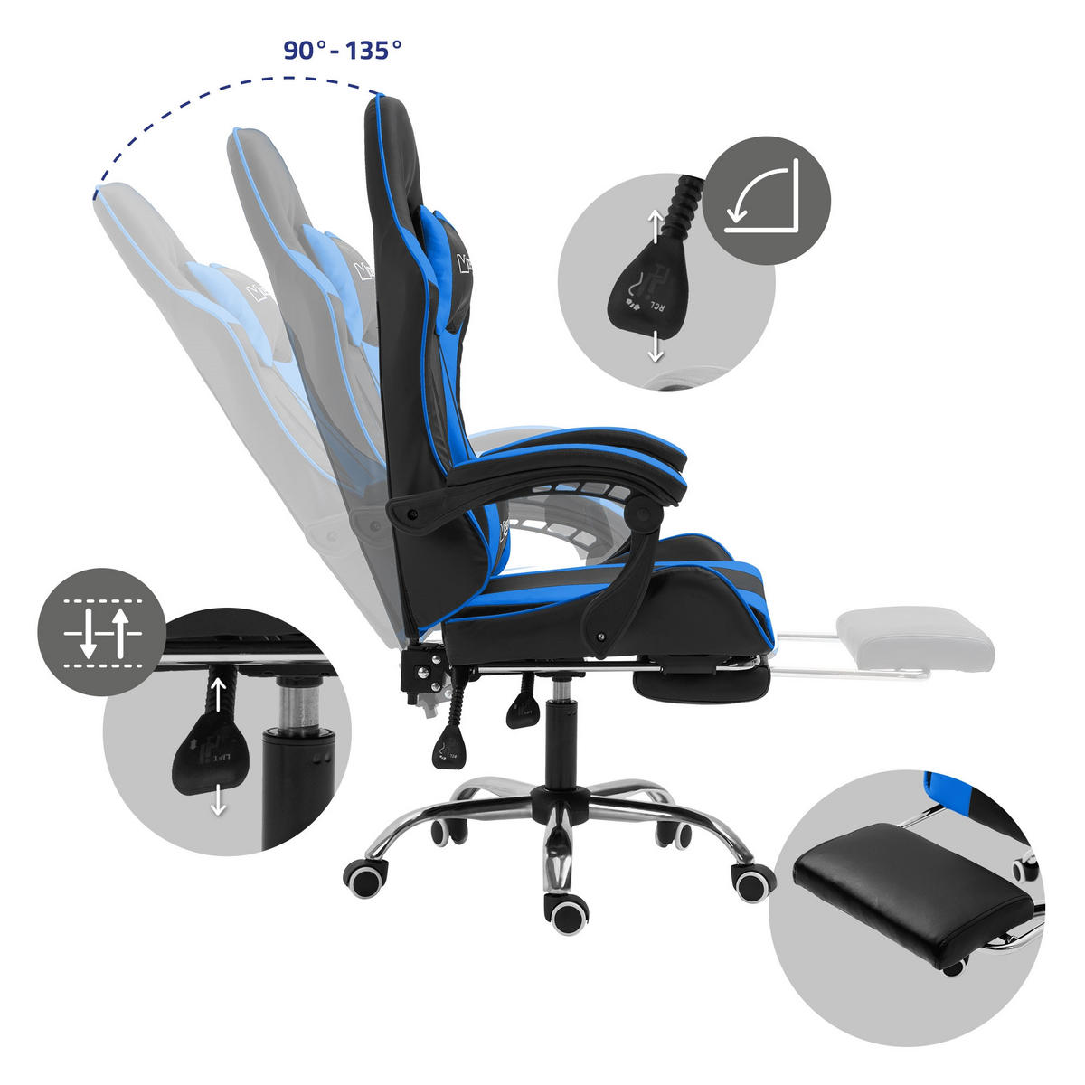 GAMING-STUHL schwarz blau - Blau, Metall (62/128/62cm) - ML-DESIGN